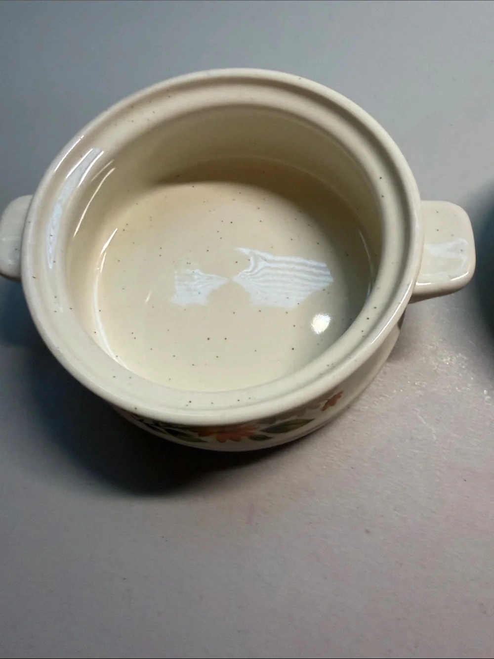 Vintage Capri Cream Stoneware Casserole Dish with Orange Floral Pattern